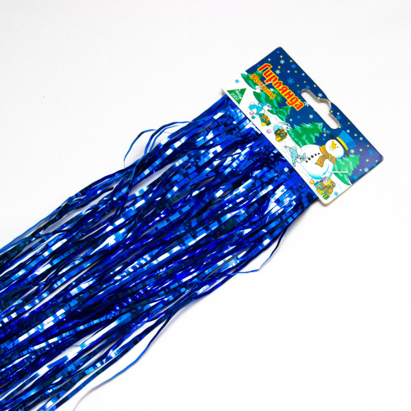 Новорічна прикраса - дощик рифлений, 100x24 см, ПВХ, синій (ГДР-240/1,0-4)