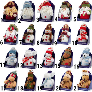 Ялинкова іграшка м'яка - Червоний Санта (Дід Мороз) з коричневою шапкою, 14 см, білий з коричневим, текстиль (000029-4)