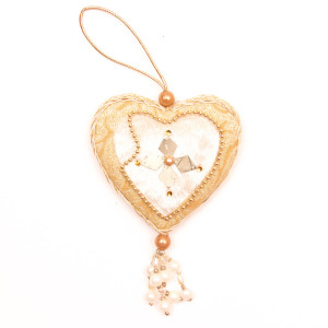 Ялинкова іграшка м'яка - Серце, 10 см, бежевий, текстиль (430130-4)