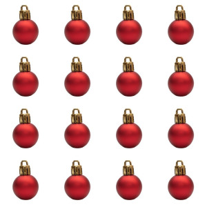 Набір ялинкових іграшок - міні-кулі, 16 шт, D2,5 см, червоний, матовий, пластик (890551)