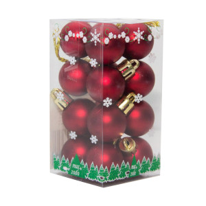 Набір ялинкових іграшок - міні-кулі, 16 шт, D2,5 см, червоний, матовий, пластик (890551)