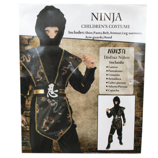 Дитячий карнавальний костюм ніндзя для хлопчика, зріст 92-104 см, чорний, віскоза, поліестер (091006A)