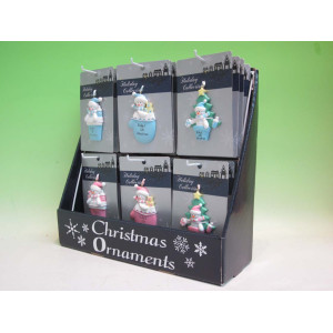 Новорічна ялинкова іграшка - фігурка Сніговик в горщику, 8 см, різнокольоровий, полістоун (000647-2)