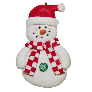 Новорічна ялинкова іграшка - фігурка Сніговик у червоній шапці, 8 см, білий, полістоун (000654-2)