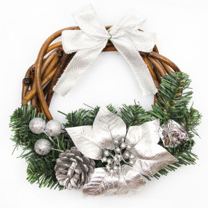 Різдвяний вінок з квіткою, сріблястий декор, 20 см, зелений (930289)