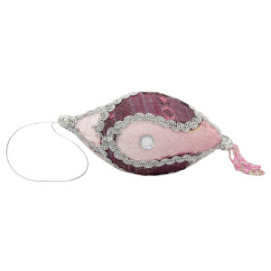 Ялинкова іграшка м'яка - Бурулька, 10 см, рожевий з бордовим, текстиль з бісером (430239-2)