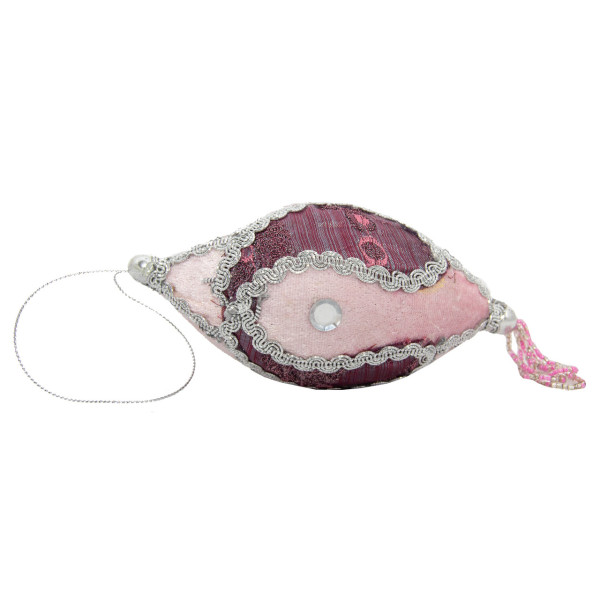 Ялинкова іграшка м'яка - Бурулька, 10 см, рожевий з бордовим, текстиль з бісером (430239-2)