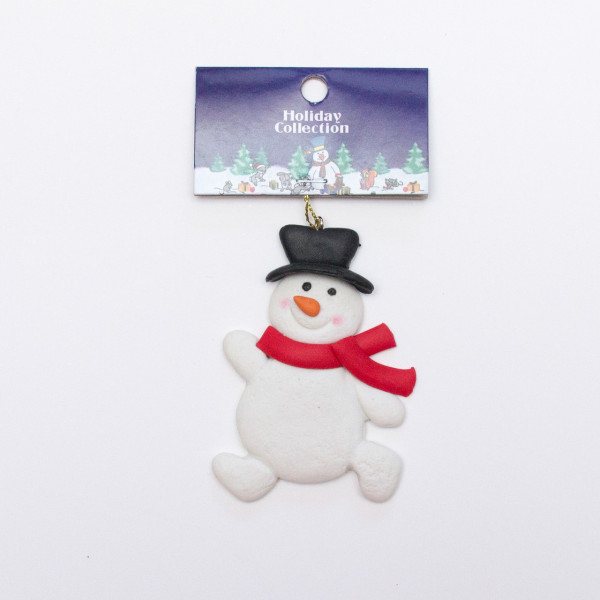 Новорічна ялинкова іграшка - фігурка Сніговик в циліндрі, 9 см, білий, пластик (001361-6)