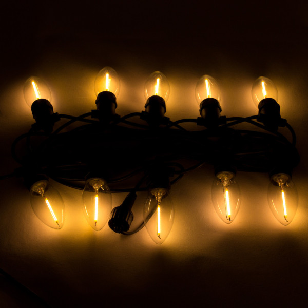 Світлодіодна гірлянда, 8,4 м, 10 ламп E14 з однією ниткою, подовжувач, теплий білий, IP44 (930028)