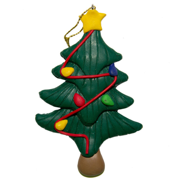 Новорічна ялинкова іграшка - фігурка Ялинка, 8 см, зелений, полістоун (000654-9)