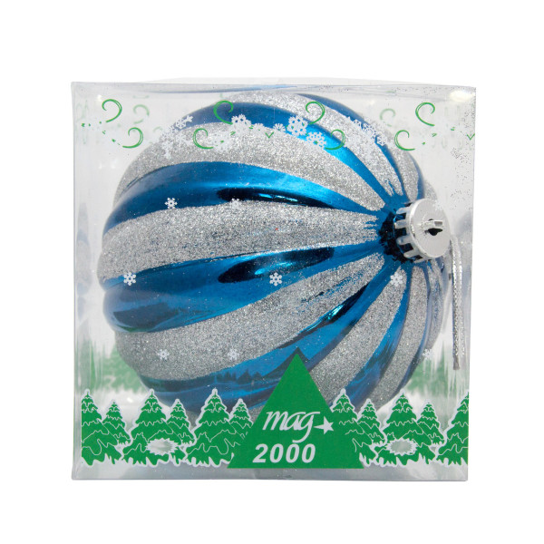 Ялинкова іграшка - куля гарбуз, D15 см, синя, срібляста, пластик (030828-2)