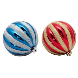 Ялинкова іграшка - куля гарбуз, D15 см, синя, срібляста, пластик (030828-2)