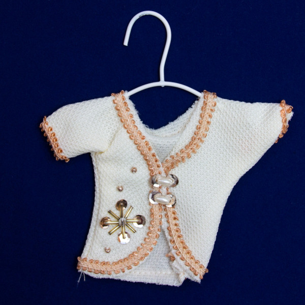 Ялинкова іграшка м'яка - Кофта, 8 см, білий, текстиль з бісером (430093-2)