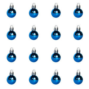 Набір ялинкових іграшок - міні-кулі, 16 шт, D2,5 см, синій, глянець, пластик (890605)