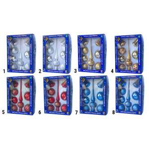 Набір ялинкових іграшок - кулі з верхівкою, 8 шт, D6-8 см, червоний, в крапку, скло, мікс (390281-10)