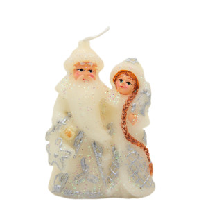 Свічка - Санта (Дід Мороз) ліворуч та Снігуронька, 6,4x4,2x8,7 см, білий, парафін (443871-2)