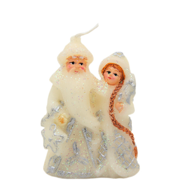 Свічка - Санта (Дід Мороз) ліворуч та Снігуронька, 6,4x4,2x8,7 см, білий, парафін (443871-2)