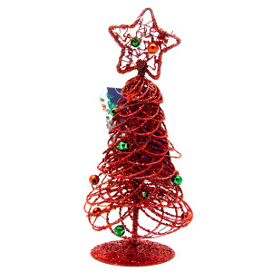 Настільна ялинка, 15 см, червоний, дріт (000586-4)