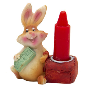 Підсвічник - Кролик зі свічкою, вазон ліворуч, бежевий з червоним, кераміка (440245-1)