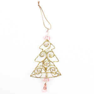 Ялинкова іграшка з вплетеним бісером - Ялинка, 10 см, золотистий, метал, бісер (430109-2)