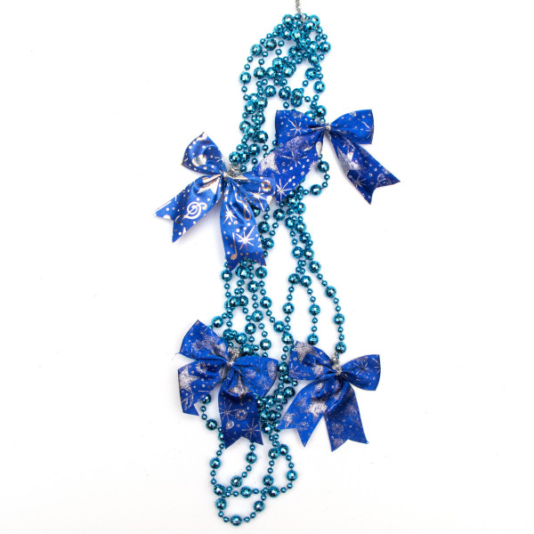 Намисто на ялинку з прикрасами, 2,7 м, синій, пластик, текстиль (471164-4)