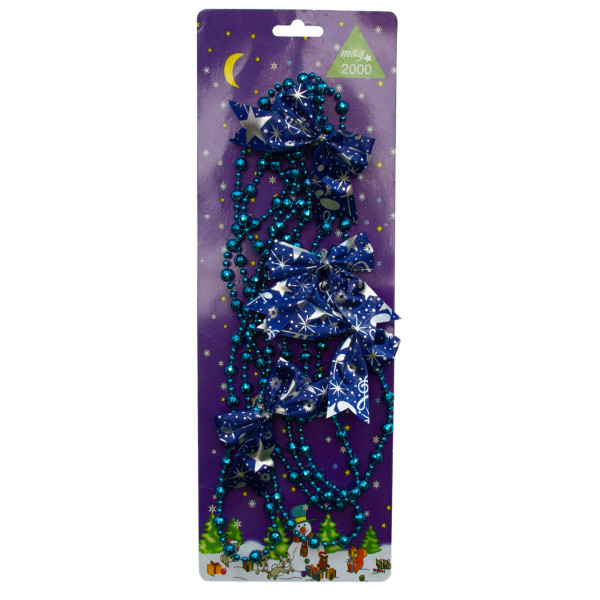 Намисто на ялинку з прикрасами, 2,7 м, синій, пластик, текстиль (471164-4)