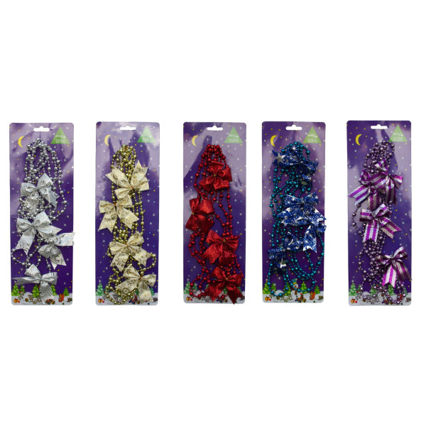 Намисто на ялинку з прикрасами, 2,7 м, синій, пластик, текстиль (471164-4)