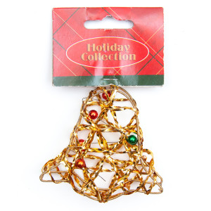 Ялинкова іграшка з дроту - Золотий дзвіночок, 7,6 см, золотистий, метал, пластик (000685-2)