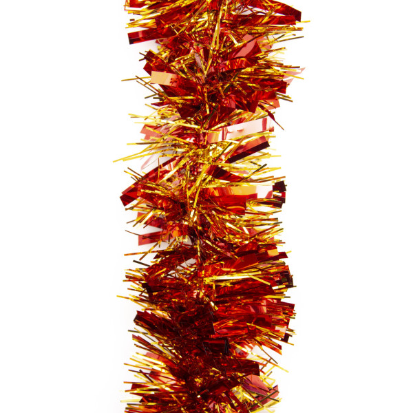 Новорічна прикраса - мішура, 200x9 см, ПВХ, золотисто-червона (ГН-90/2-2)