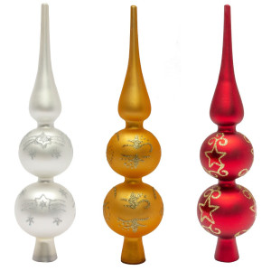 Ялинкова прикраса - верхівка на ялинку з візерунком, h-30 см, золотистий, матовий, скло (390311-2)