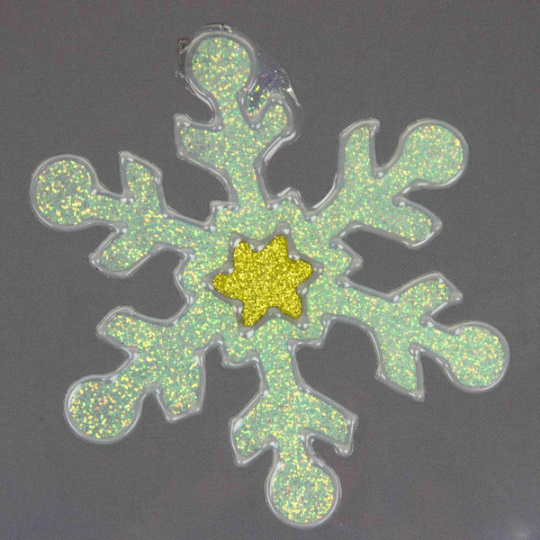 Новорічна прикраса - наклейка на вікно сніжинка, 20x20 см, золотистий, зелений, ПВХ (160265-1)