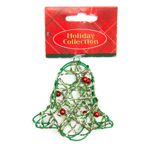 Ялинкова іграшка з дроту - Зелений дзвіночок, 7,6 см, зелений, метал, пластик (000685-11)