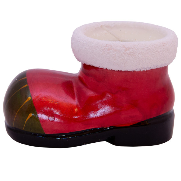 Підсвічник - Черевик зі свічкою, 8,5x5,5x5,5 см, червоний з білим, кераміка (441624)