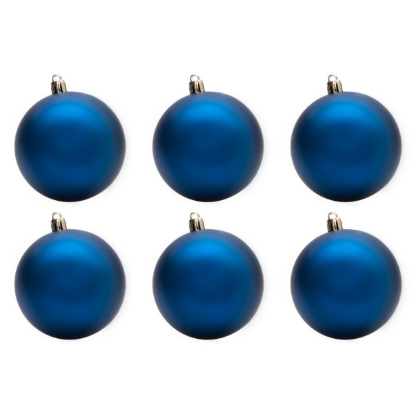 Набір ялинкових іграшок - кулі, 6 шт, D8 см, синій, матовий, пластик (890803)
