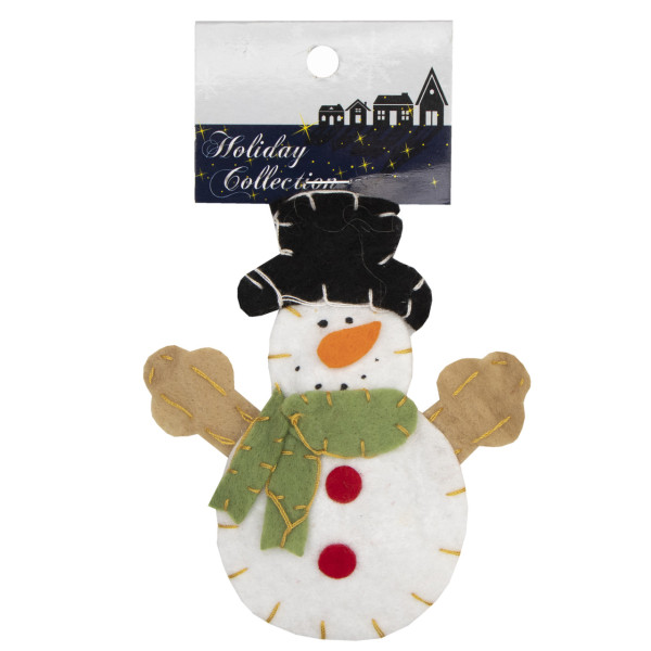Ялинкова іграшка м'яка - Сніговик з зеленим шарфом, та чорною шапкою, 10 см, білий, текстиль (000166-8)
