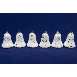 Набір новорічних іграшок - дзвіночки з блискітками, 6 шт, 6 см, білий, пінопласт (200107-2)