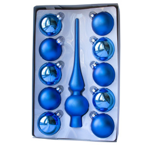 Набір ялинкових іграшок - кулі з верхівкою, 11 шт, D6 см, синій, мікс, скло (390250-3)