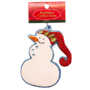 Новорічна ялинкова іграшка - фігурка Сніговик у червоній шапці, 13 см, білий, пінопласт (000562-5)