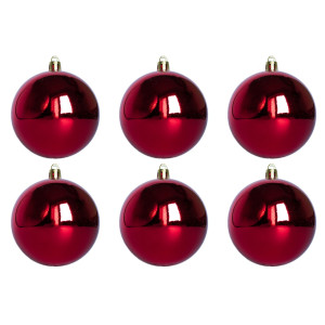 Набір ялинкових іграшок - кулі, 6 шт, D8 см, червоний, глянець, пластик (890834)