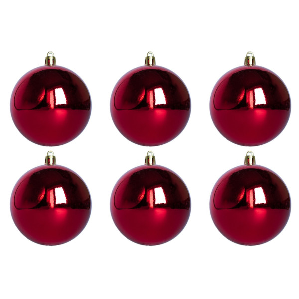 Набір ялинкових іграшок - кулі, 6 шт, D8 см, червоний, глянець, пластик (890834)