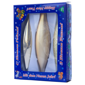 Набір ялинкових іграшок - бурульки, 3 шт, 3x15 см, золотистий мікс, скло (390120-2)