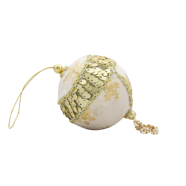 Ялинкова іграшка - куля з тканини з блискітками, D 10 см, золотиста, текстиль (430208-4)
