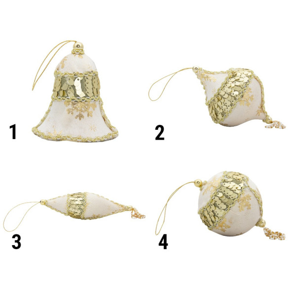 Ялинкова іграшка - куля з тканини з блискітками, D 10 см, золотиста, текстиль (430208-4)