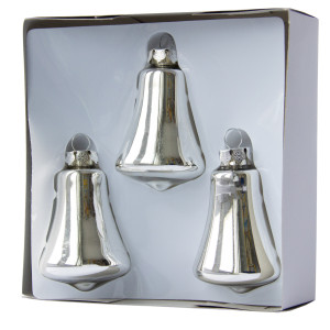 Набір ялинкових іграшок - дзвіночки, 3 шт, 6 см, сріблястий, скло, глянець (390144-1)