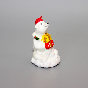 Свічка - Ведмідь з подарунками, 7,5 см, білий з червоним, парафін (790678-1)