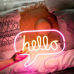 Неоновий світильник настінно-стельовий нічник - Напис HELLO, 43x31 см, 3 AA (141417)