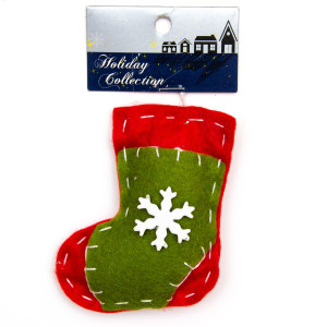 Ялинкова іграшка м'яка - Черевик, 12 см, червоний із зеленим, текстиль (000425-2)