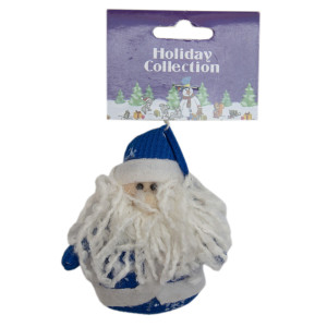 Ялинкова іграшка м'яка - Синій Санта (Дід Мороз), 9 см, білий із синім, текстиль (000388-12)