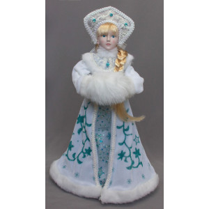 Новорічна сувенірна фігурка Снігуронька в білій шубі, 45 см, пластик, текстиль (600083-2)