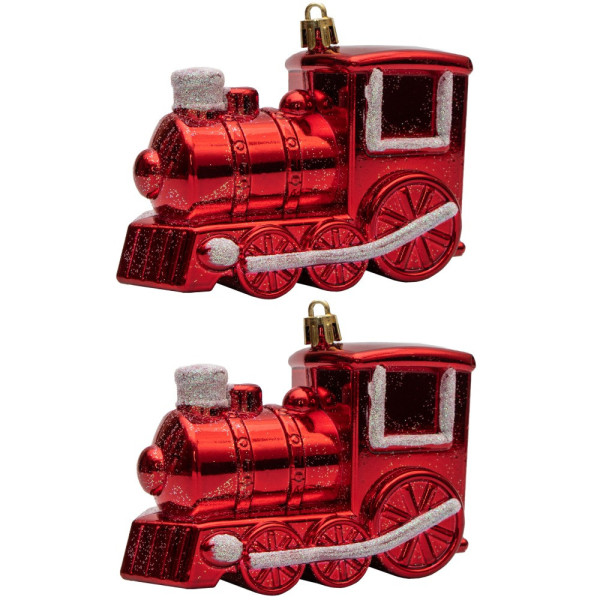 Набір ялинкових іграшок - Паровозик, 2 шт, 10x8 см, червоний, пластик, мікс (891503)